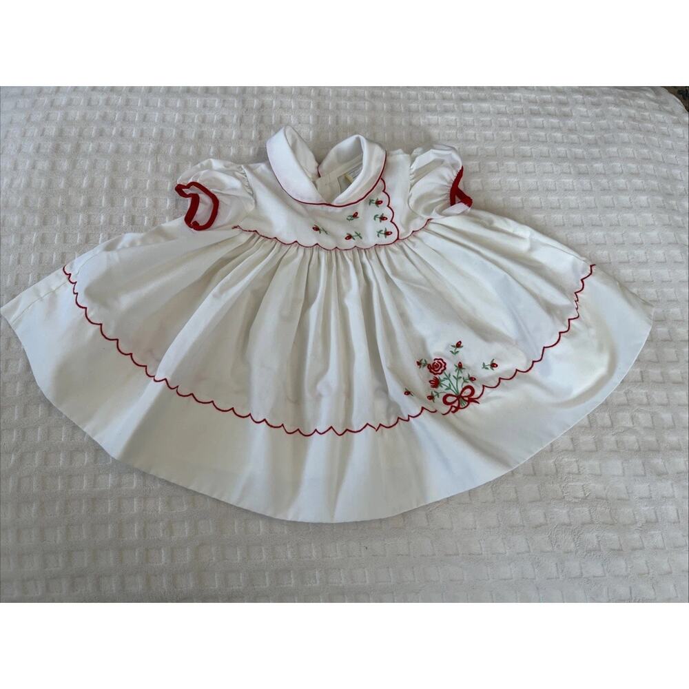 Vintage Dress Baby Girl 3-6 Months Floral Rose Embroidered 70s 80s